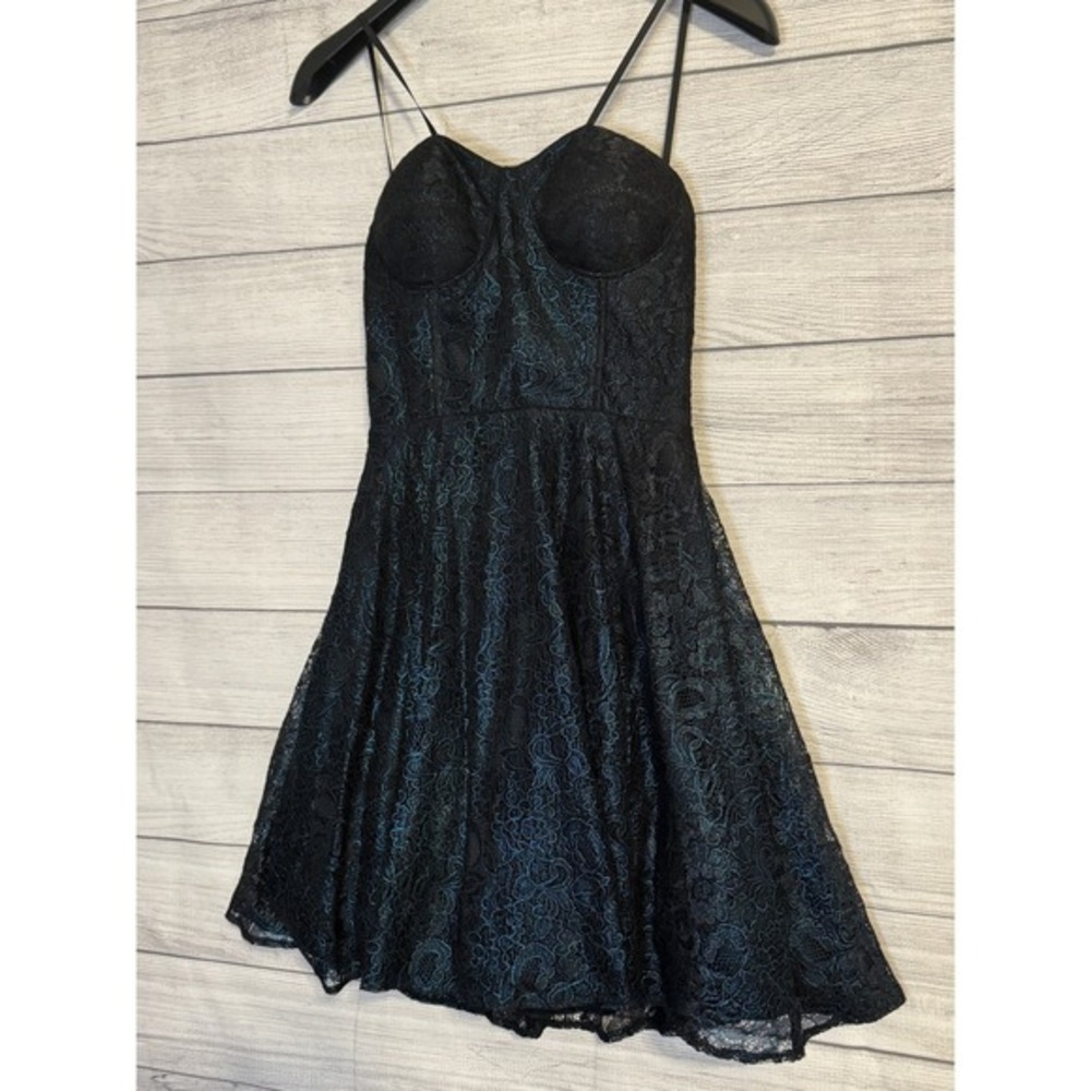 Betsy & Adam Women's 4‎ Black Blue Metallic Jacquard Fit Flare Cocktail Dress EC